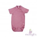 Wickelbody halbarm Feinrip pink-grau gestreift