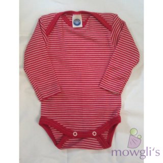 Baby-Body langarm Wolle/Seide rot geringelt