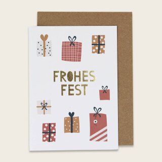 ava&yves Klappkarte Geschenke mit Goldfolie – “Frohes Fest”