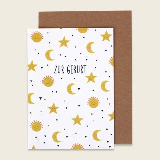ava&yves Klappkarte Mond und Sterne – “Zur Geburt”