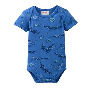 PeopleWearOrganic Kurzarm-Body GOTS "Wassertiere" royalblau
