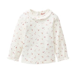 PeopleWearOrganic Langarmshirt mit Rüschenkragen geblümt weiß