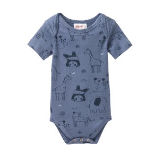 PeopleWearOrganic Kurzarm-Body GOTS "Zoo bei Nacht" ozeanblau