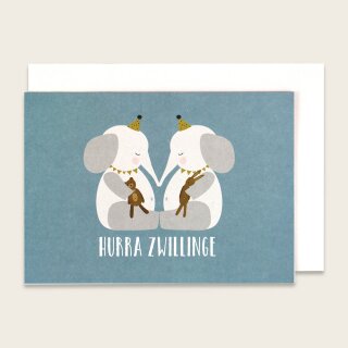 ava&yves Klappkarte Elefantenbabys "Hurra Zwillinge"