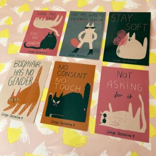 Slinga Illustration Sticker Set Kluge Katzen 6 Stück