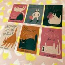 Slinga Illustration Sticker Set Kluge Katzen 6 Stück